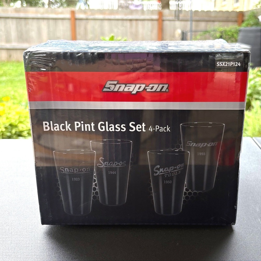 Snap-on Black Pint Glass Set 4-Pack 16oz Automotive Heritage New